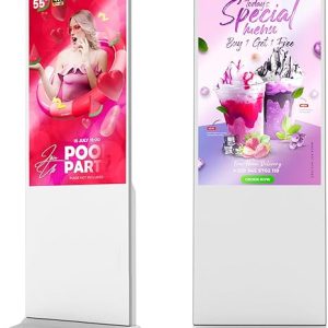 55 Inch 4K Digital Signage Display Kiosk, LCD Screen Indoor Floor Standing Advertising Displays, Android System Commercial Totem, Vertical Poster with Auto Media Player-White