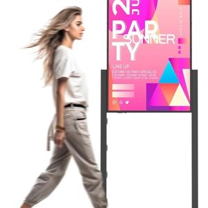 Digital Signage Display Kiosk, 2500Nits High Brightness Screen with Height Adjustable Stand, Advertising Display Poster with CMS System, Android System, WiFi/USB/HDMI