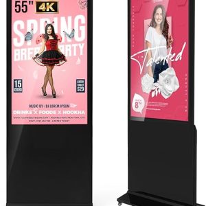 55 Inch 4K Digital Signage Display Kiosk, LCD Screen Indoor Floor Standing Advertising Displays, Android System Commercial Totem with Custom Service, Vertical Poster with Auto Media Player