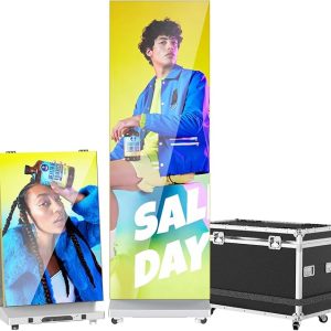 80" P1.86 Spliceable LED Digital Signage Display with Flight Case,Foldable LED Poster Screen with Publishing System,LED Advertising Display Kiosk for Events and Rentals,WiFi/USB/HDMI (1 Panel),Silver