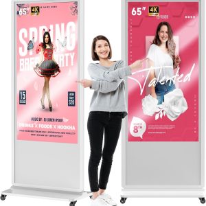 65 Inch 4K Touchscreen Kiosk, Indoor Floor Standing Digital Signage Display, Advertising Display LCD Kiosk, Interactive Display Poster Android OS with Auto Media Player, HDMI/USB/WiFi, White