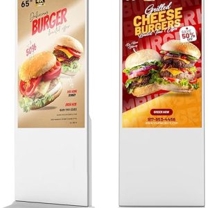 65 Inch 4K Digital Signage Display Kiosk, Indoor Floor Standing Advertising Display Poster, LCD Commercial Display with Auto Media Player, Android System, HDMI/USB/WiFi, White