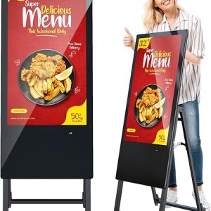 32 Inch Digital Signage Display, Portable LCD Digital Kiosk, Advertising Display Poster, Android Kiosk with Auto Media Player, HDMI/USB