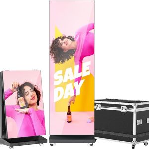 LED Digital Signage Display with Flight Case, P1.86 Spliceable LED Poster Screen with Publishing System, Foldable LED Advertising Display Kiosk for Events and Rentals, WiFi/USB/HDMI (1 Panel), Black