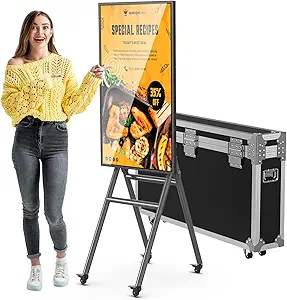 43 Inch Mobile Digital Signage Displays Touchscreen Kiosk with Flight Case, Portable Photo Booth Stand by with Screen Mirroring App Publishing, Advertising Display Poster, Android OS