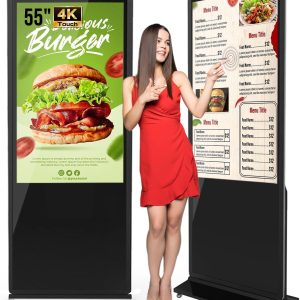 55 Inch 4K Touchscreen Kiosk, Indoor Floor Standing Digital Signage Displays, Advertising Display LCD Totem, Interactive Display Poster Android System with Auto Media Player